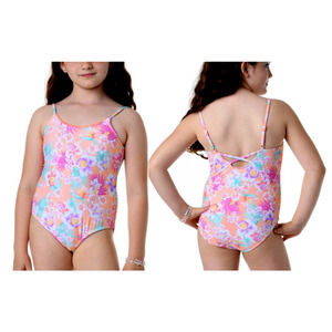 NWT Hobie Kids Girls' Neon Orange Washed Island One-Piece Swimsuit Size 14